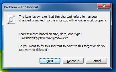 Javaw Exe Shortcut Has Been Changed