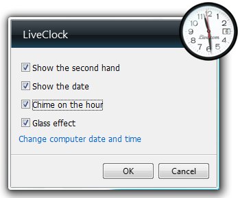 LiveClock gadget options