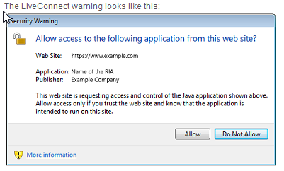 RIA Java Warning