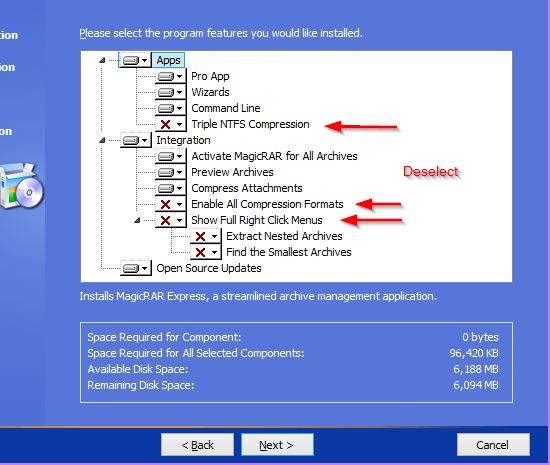 Deselect several features or leave everything by default