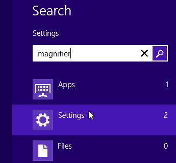 Magnifier Windows 8 Search Settings