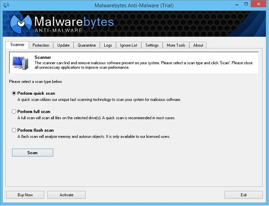 malwarebytes anti malware quick scan