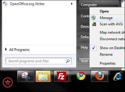 Manage computer in Windows 7
