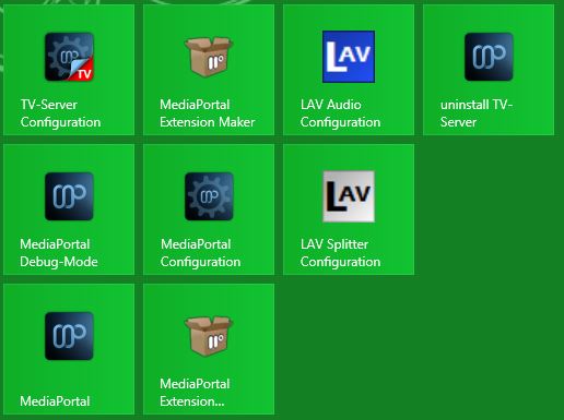 MediaPortal Start screen icons