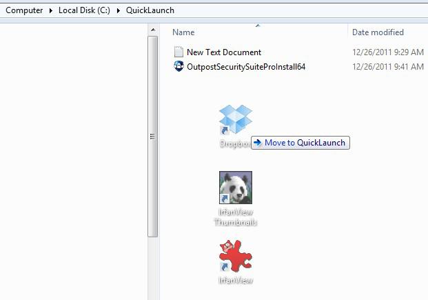 Moving Shortcuts To Quicklaunch Folder