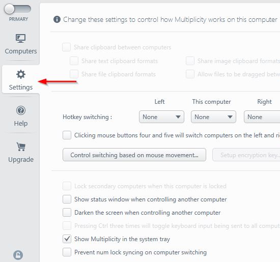 Multiplicity Settings menu options