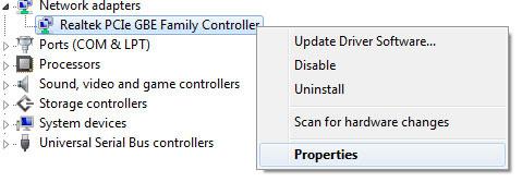 Network Adapter Properties