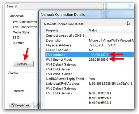 Network Connection Details Ip2