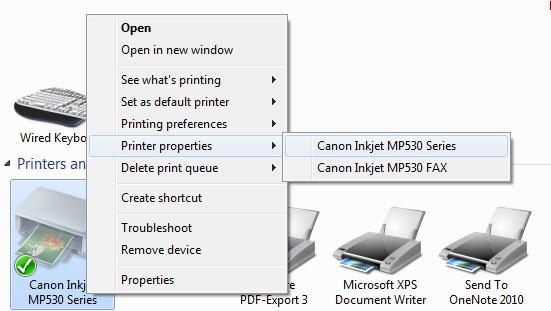 network printer properties