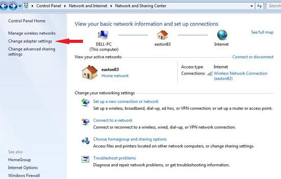 Navigate to Network and Sharing Cente