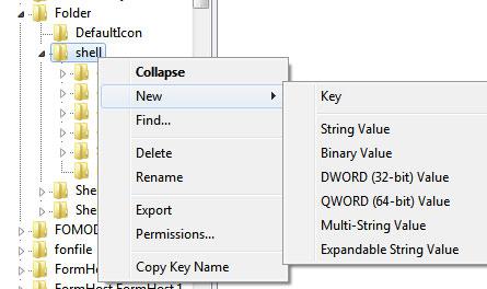 new registry key for context menu
