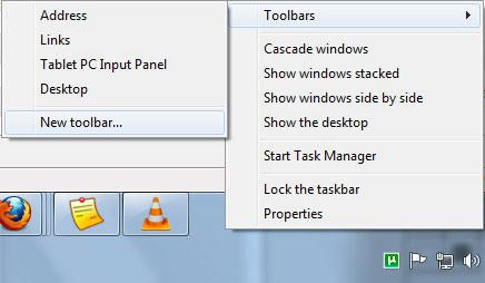 New Toolbar in Windows 7