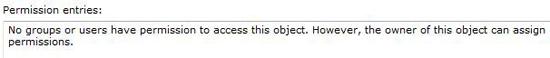No Groups or users have permissions to access this object