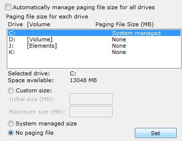 No paging file