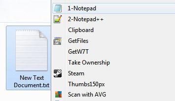 Notepad On Windows 7 Contextual Menu 1