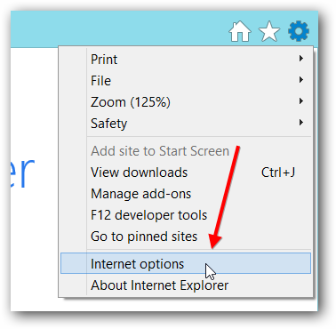 Open Internet Options in IE10