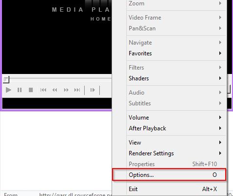 Open Media Player Classic, right click on the main window and click on Options