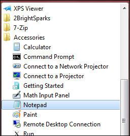 Open Notepad in Windows 7