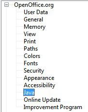 Open Office Java Settings