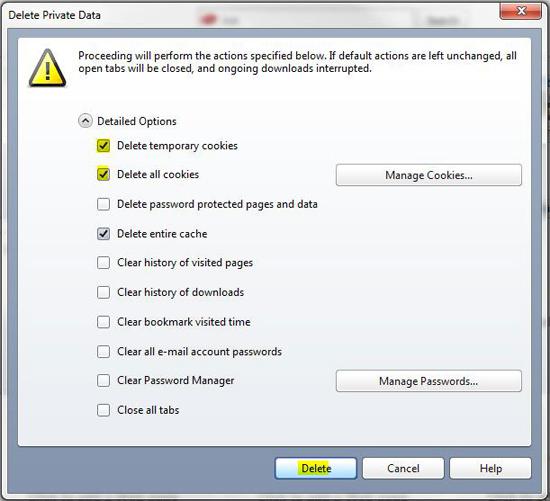 Opera: Delete all cookies on Windows 7