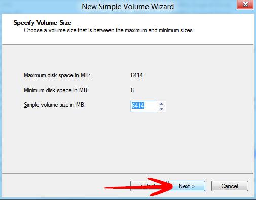 new simple volume wizard size