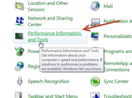Click on performance information and tools