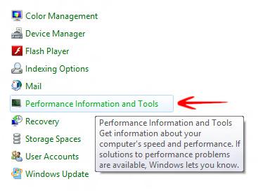 Click on Performance Information and Tools