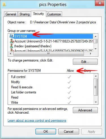 permissions tab