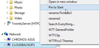 Pin Network Drive To Start Screen