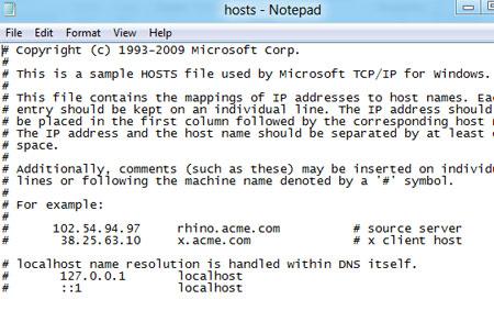 preview-how to edit hosts file in Windows 8