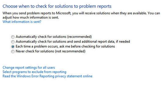 Problem reporting settings