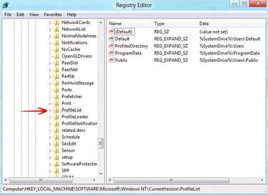 Profile List in Windows Registry 8
