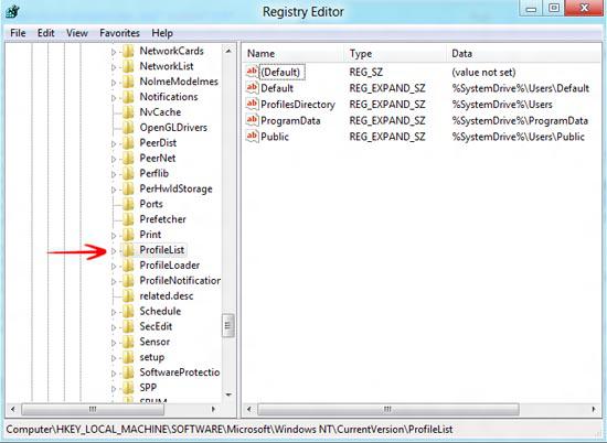 Profile List in Windows Registry 8