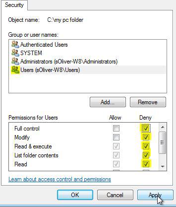 Protect folder in Windows 8