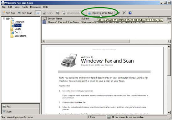Click Receive a Fax
