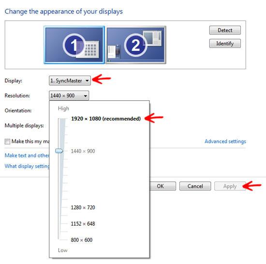 recommended screen resolution Windows 7