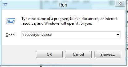 Recovery drive in Run and press Enter