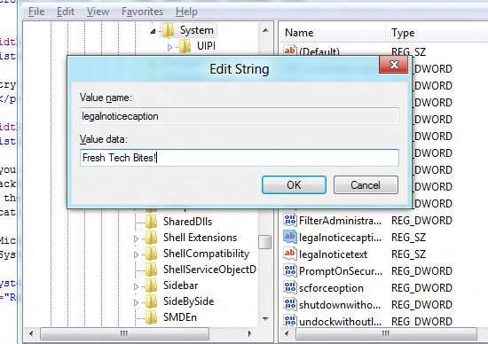 Registry system legalnoticecaption