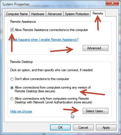 Remote assistance settings