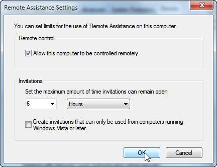 Remote assistance settings