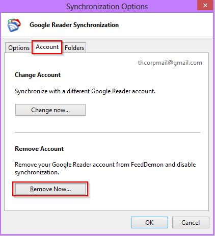 Remove Google Reader account from FeedDemon