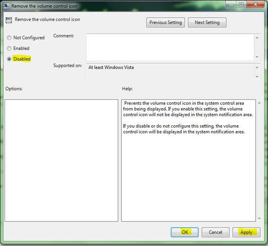 Remove the Volume Control Icon Windows 7