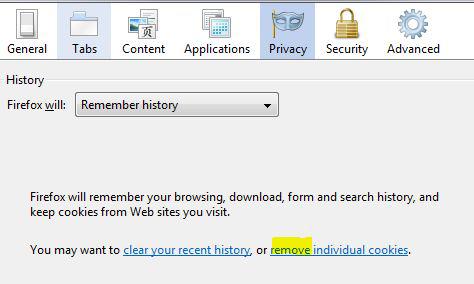 removing cookies firefox in Windows 7