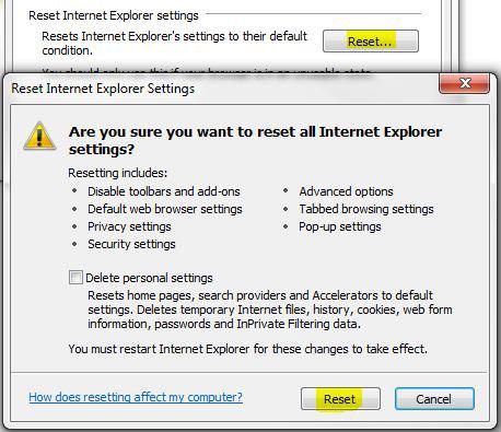 Reset Internet Explorer Settings