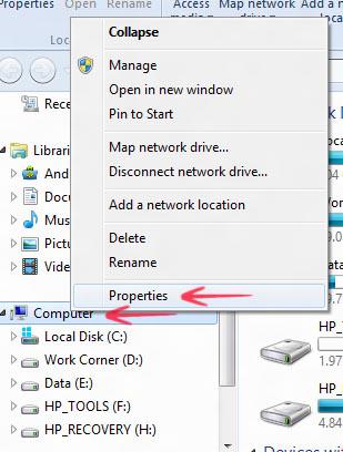 right click computer and select properties