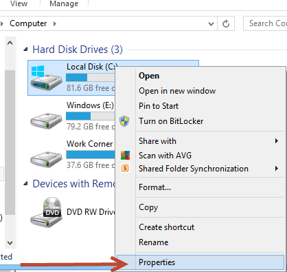 Right Click Drive and select Properties