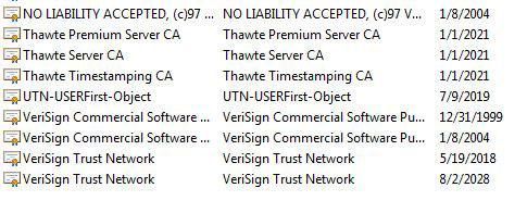 Root certificates Windows 7