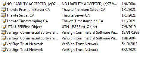 Root certificates Windows 7