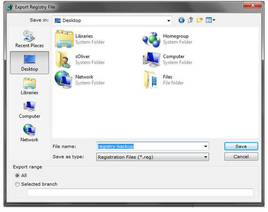 Save Registry Backup in Windows 7