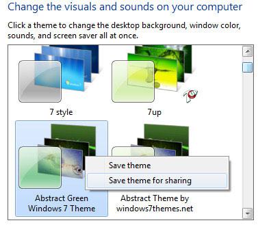 Save Windows 7 Theme for Sharing